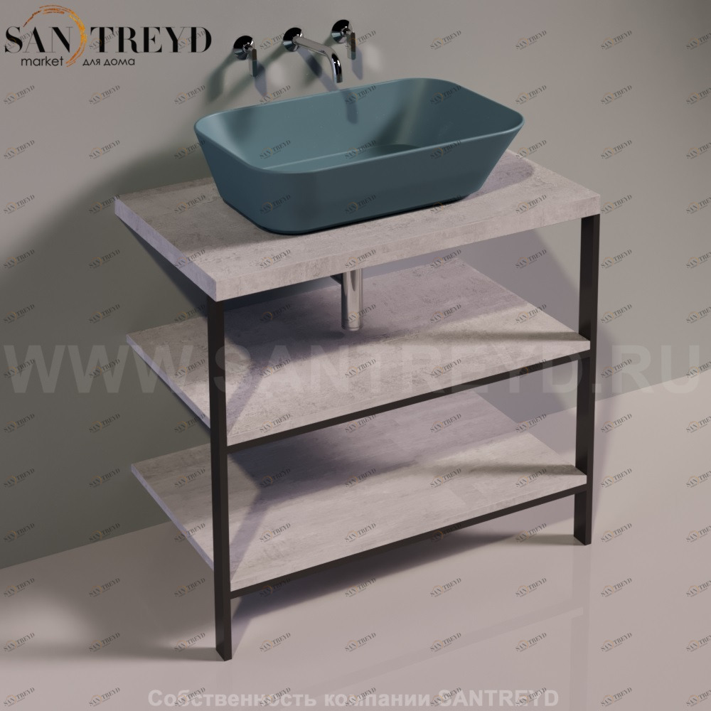 Консоль металлическая на 2 ногах с деревянными полками для раковины WAVE серая Simas WAM2CEMENTO