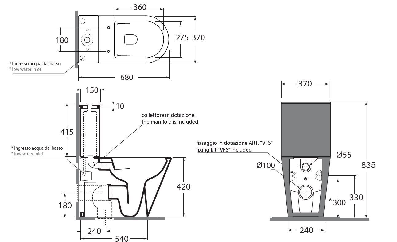 Пол керамический моноблочный туалет Azzurra Ceramica форма ARCH-00014167 - Вид №1