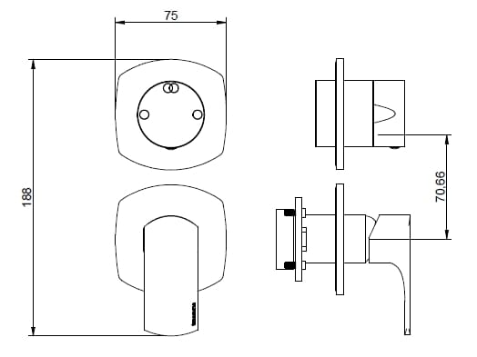 2 отверстия латунь однорычажный смеситель для душа с переключателем Rubinetterie Treemme Albatros ARCH-00015006 - Вид №3