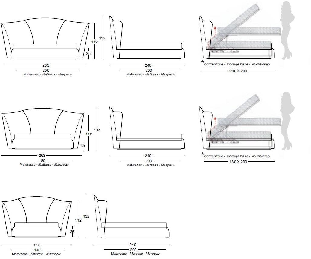 Longhi Двуспальная кровать из кожи с обитым изголовьем Loveluxe W 805 - Вид №3