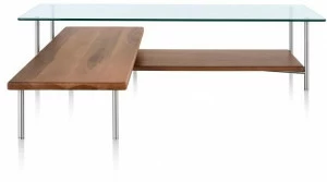 Herman Miller Г-образный журнальный столик из металла и стекла с полкой Layer