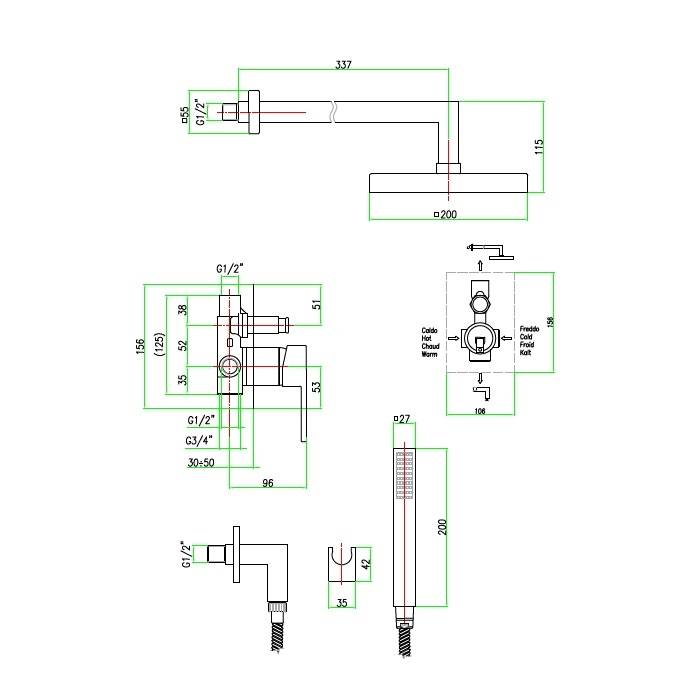 100CR7519 Смеситель для душа , хром Fiore Kube - Вид №2