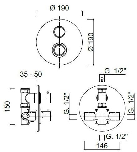 Rubinetteria Giulini Смеситель для душа на 2 отверстия с тарелкой Futuro F8212-fu - Вид №1