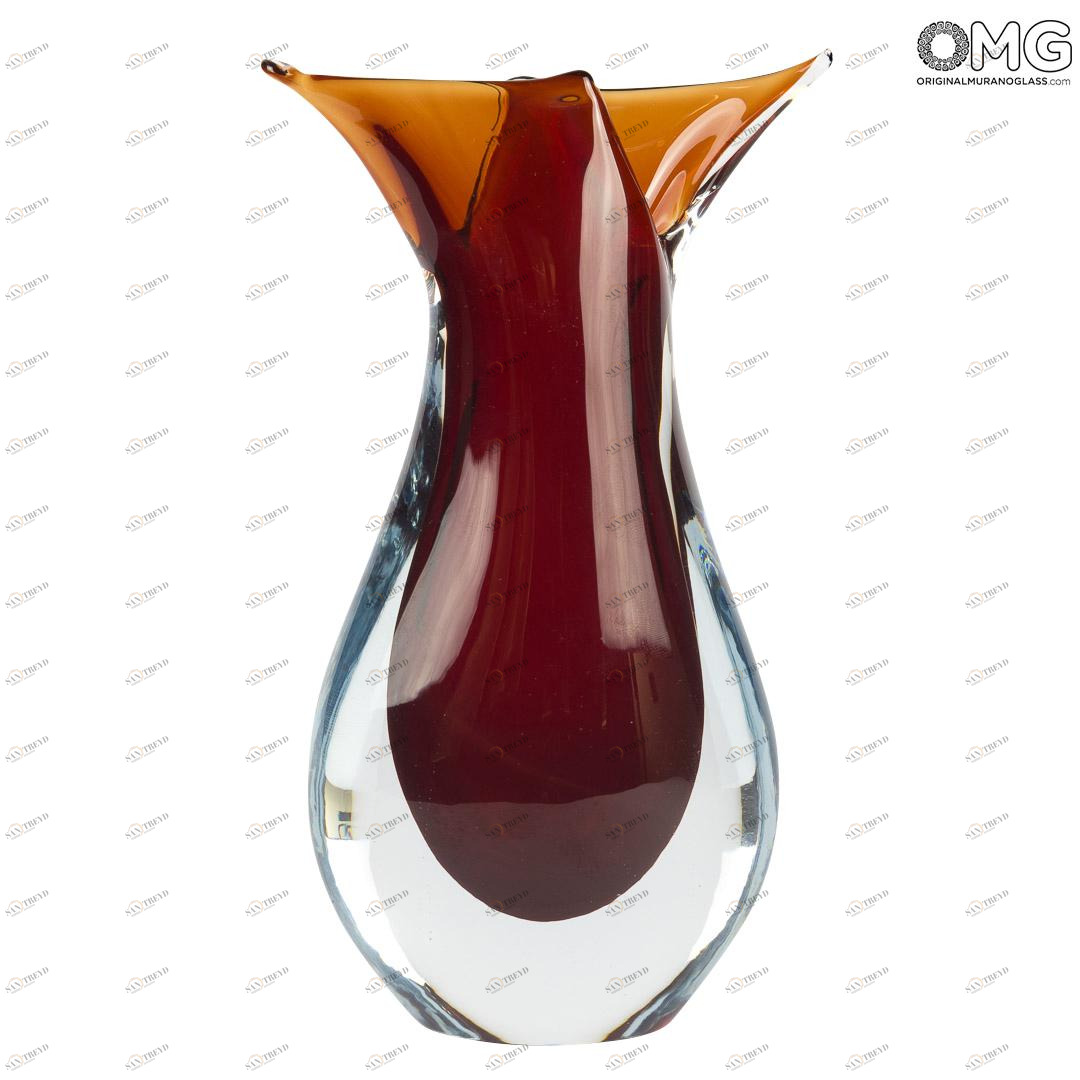 2885 ORIGINALMURANOGLASS Ваза Красная рыба - соммерсо - Original Murano Glass OMG 12 см 