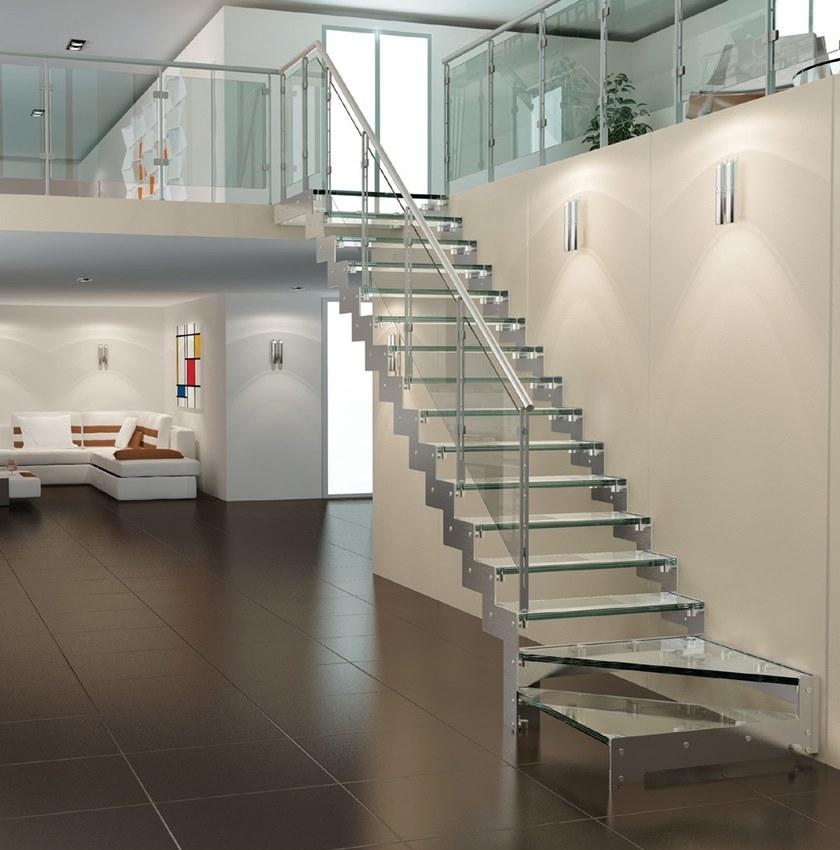 MOBIROLO Открытая лестница из стали и стекла с боковыми косоурами sun-id-1488219 - Вид №1