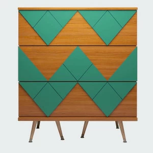 Комод с деревянными ножками и 3 ящиками бирюзовый Lady Woo WOODI  00-3965961 Бежевый;дуб сонома;зеленый