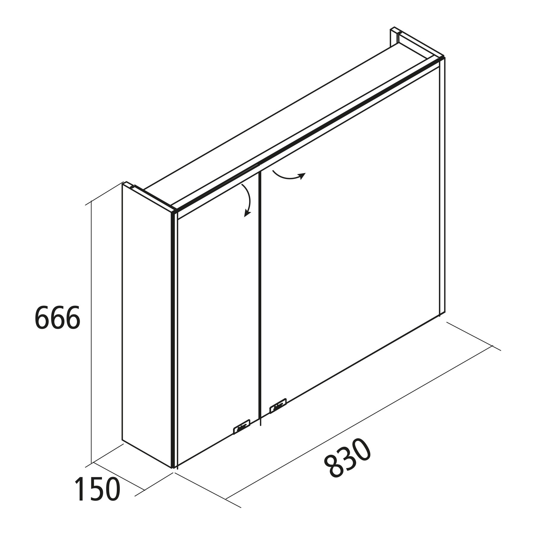 83178 SALGAR Шкаф ALLIANCE 800 GLOSS WHITE 2 двойные зеркальные дверцы с мягким закрыванием, выключателем и вилкой, верхний / нижний светодиодный светильник IP44 (20Вт) 830 x 666 x 150 мм Зеркало  - Вид №1