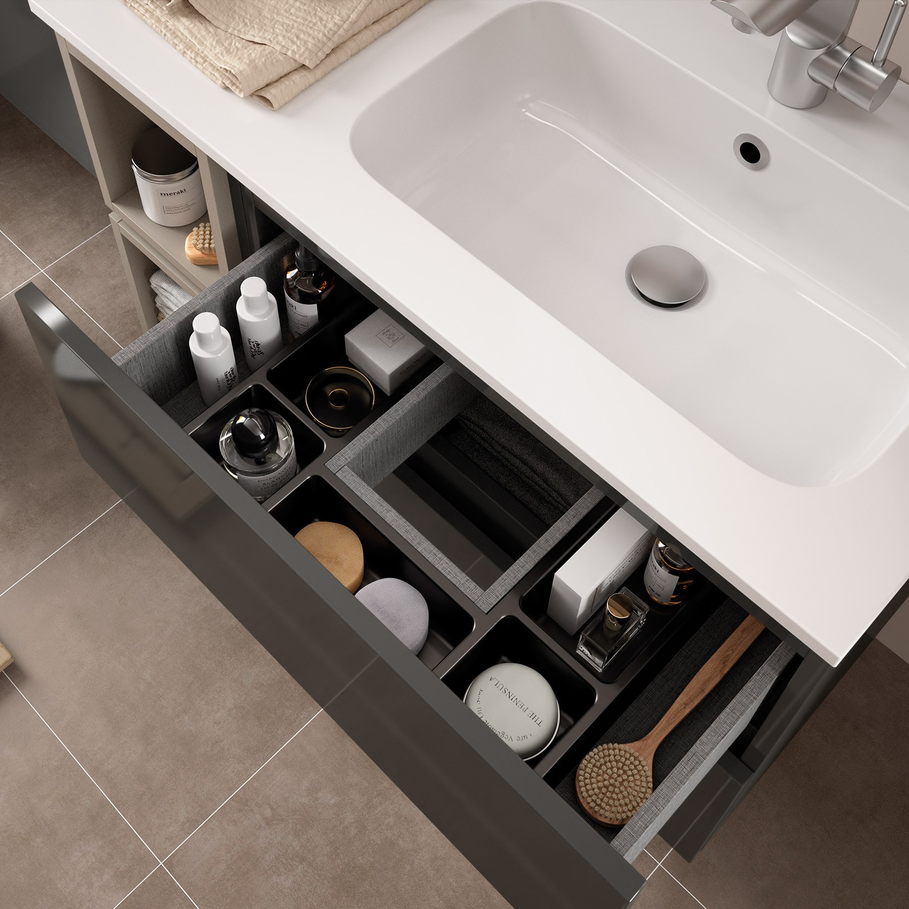 23306 SALGAR Мебель для умывальника FUSSION LINE 1000 2 ящика GLOSS GREY 997 x 540 x 450 мм Глянцевый серый - Вид №2