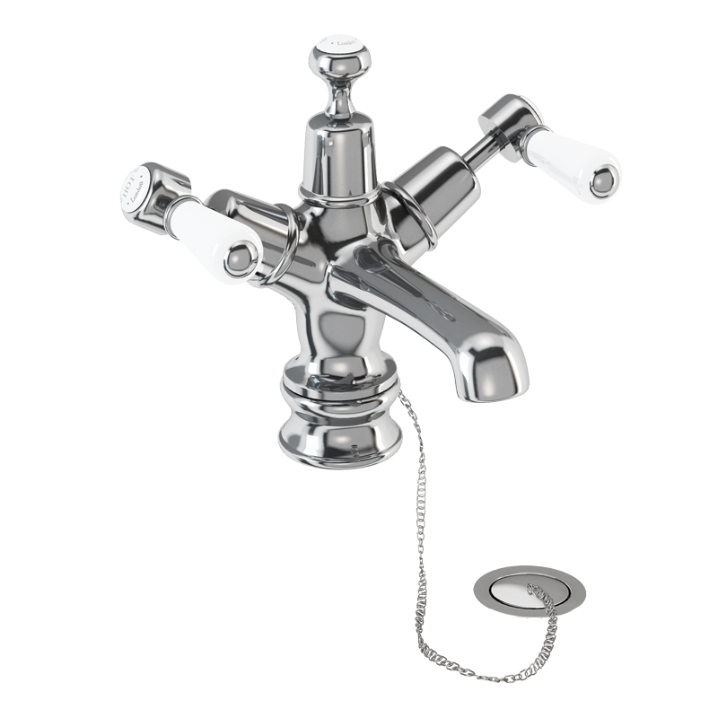 Burlington Смеситель для раковины Kensington Regent со сливом Plug & Chain Четверть оборота с черным акцентом KER5 BLA 