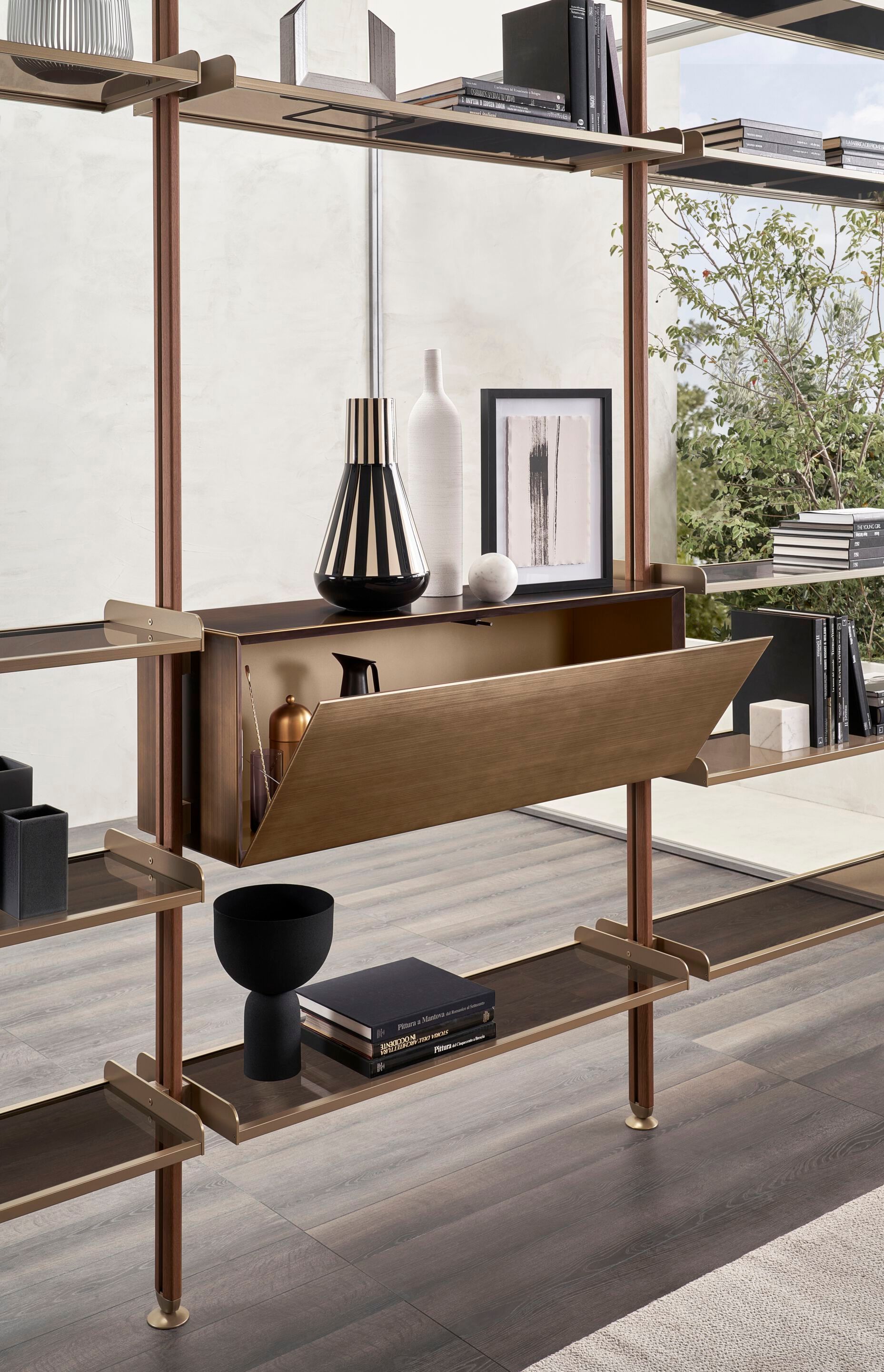 Книжный шкаф из алюминия с креплением пол-потолок или стена RIFLESSI TECHWALL ARCH-00062670 - Вид №1