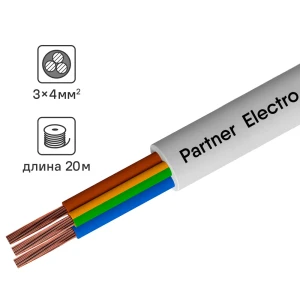 Провод Партнер-Электро ПВС 3x4 20 м ГОСТ цвет белый