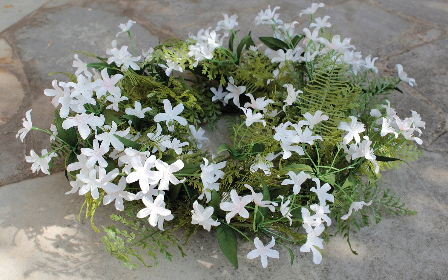 3105 705 a3 Искусственный венок 'жасмин / папоротник', Ø 45 см, бело-розовый H-andreas  - Вид №3