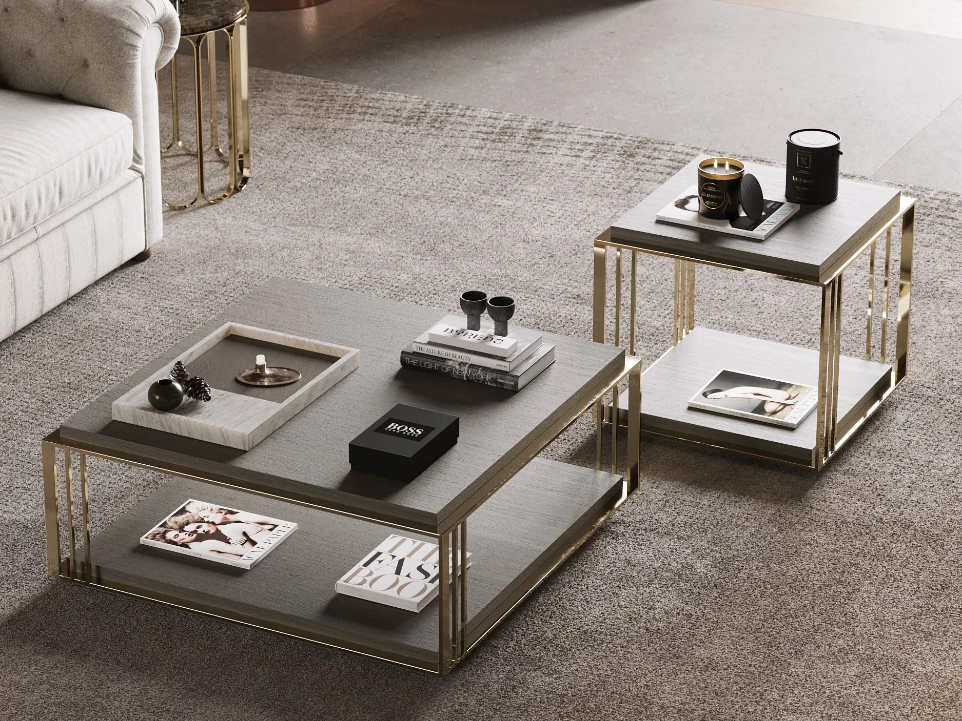 Квадратный журнальный столик из нержавеющей стали и дерева Laskasas ARCH-00053340 - Вид №3