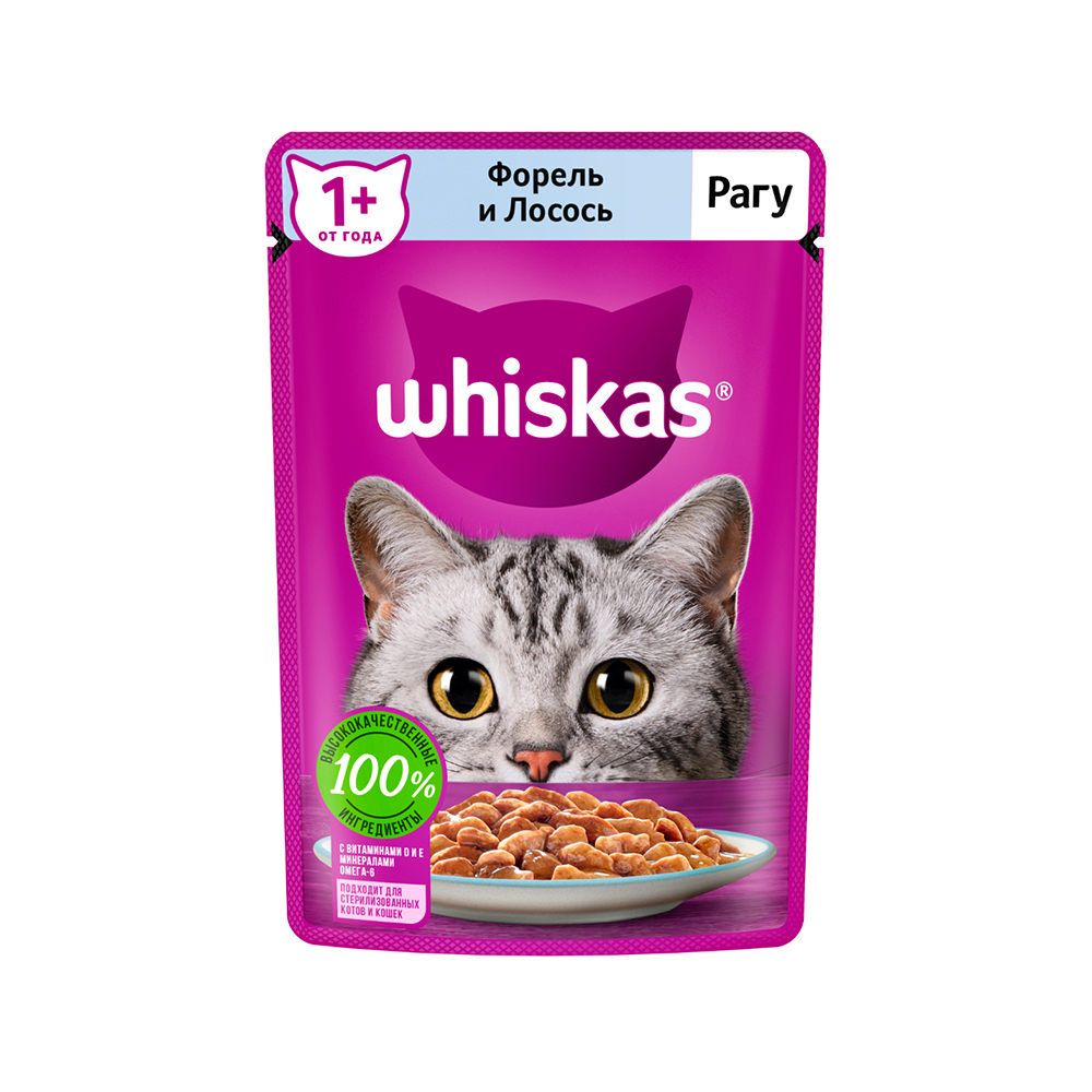 ПР0059372 Корм для кошек форель, лосось рагу пауч 75г WHISKAS 