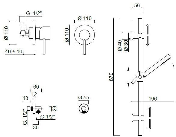 Rubinetteria Giulini Смеситель для душа, однорычажный, с ручным душем Futuro F6515ws - Вид №1
