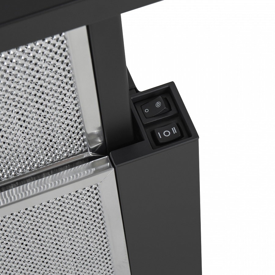 VS LIGHT 60 BLACK Вытяжка vs light 60 черный/ • тип: встраиваемая • цвет: черный • управление: колыбельное • ширина, мм: 600 • полная потребляемая мощность, вт: 140• количество скоростей: 2 • максимальная производительность, м3/ч: 480• диаметр воздуховода Santreyd  - Вид №13