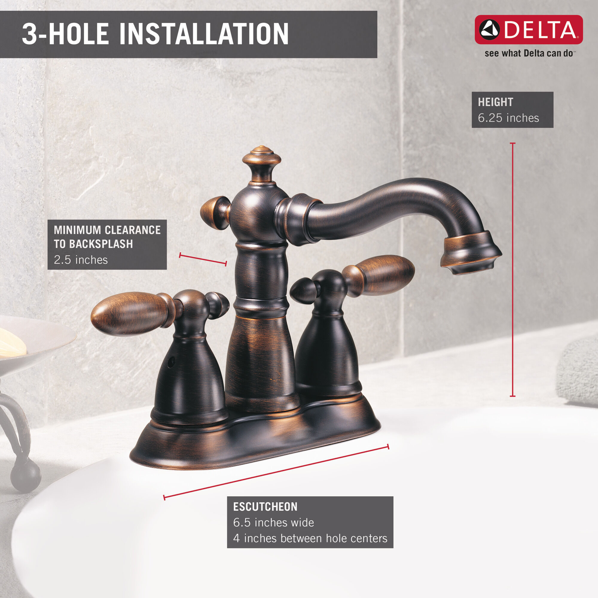 2555-RBMPU-DST Смеситель для ванной комнаты с двумя ручками Delta Faucet Victorian Венецианская бронза - Вид №3