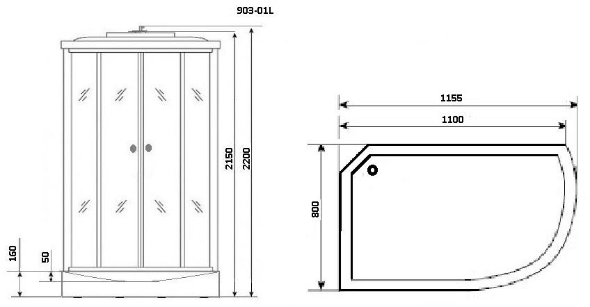 Душевая кабина NG-903-01L (1200х800*2200) низкий поддон(16см) стекло ТОНИРОВАННОЕ Niagara Ultra 9030135L - Вид №1