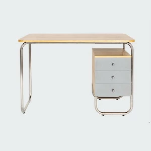 Стол рабочий письменный на металлических ножках со светло-серой тумбой Bauhaus WOODI  00-3966078 Беленый дуб;бежевый;серый