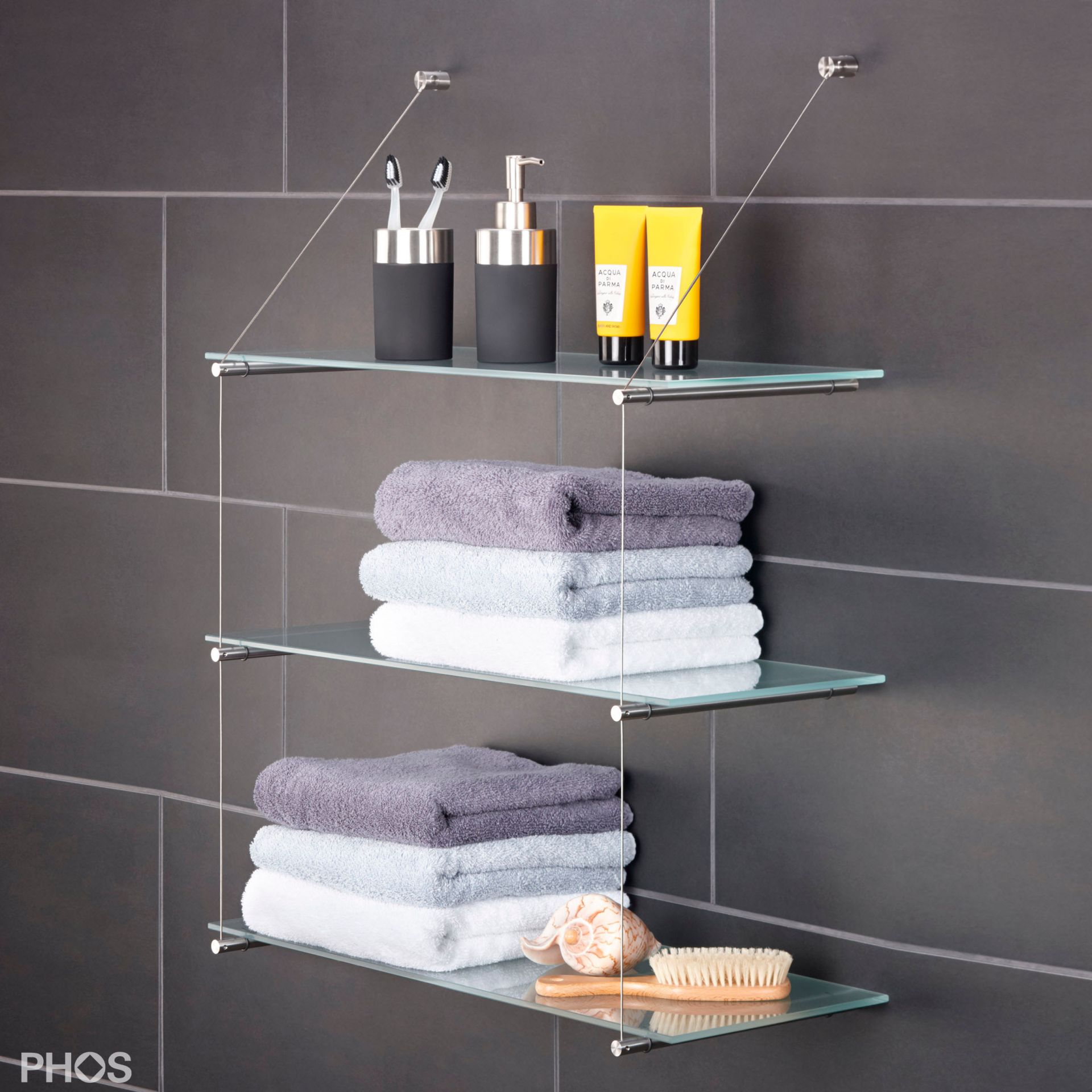 RST260-3-B Полка для ванной комнаты с 3 стеклянными полками PHOS 