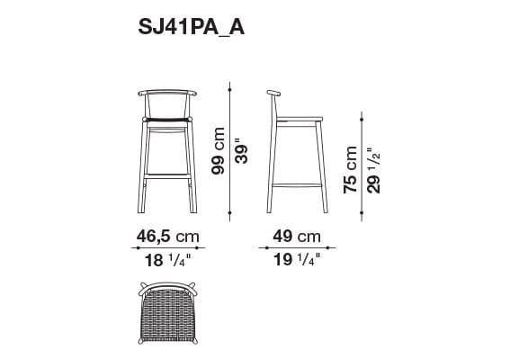 Высокий стул из дерева и плетеной веревки B&B Italia Jens ARCH-00120285