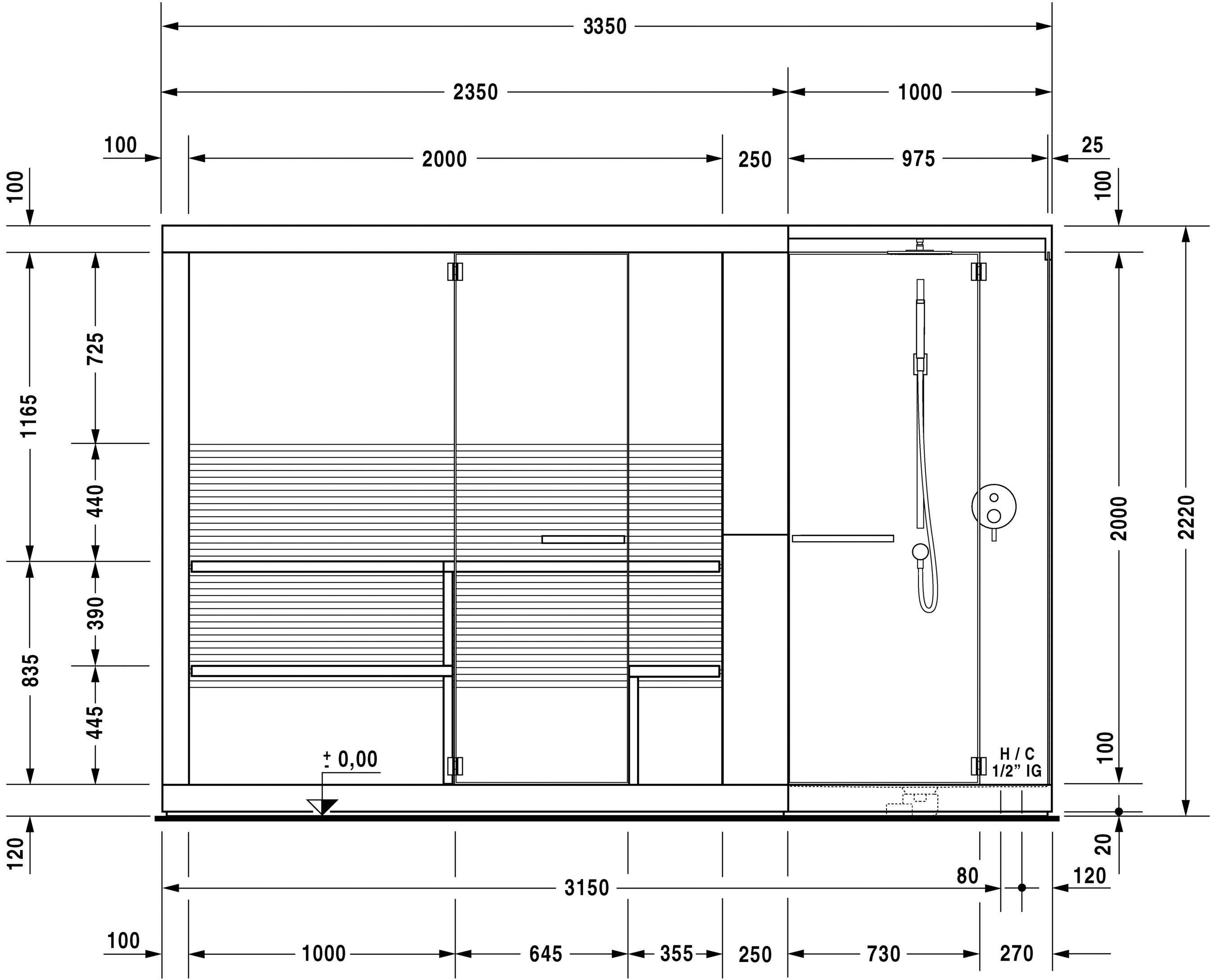 750713002011001 Сауна Inipi Ama, пристенный и угловой вариант Inipi #7507 3350 x 1170 x 2220 мм
Исполнение: американский орех (нат.шпон) Белый глянцевый декор Duravit  - Вид №3