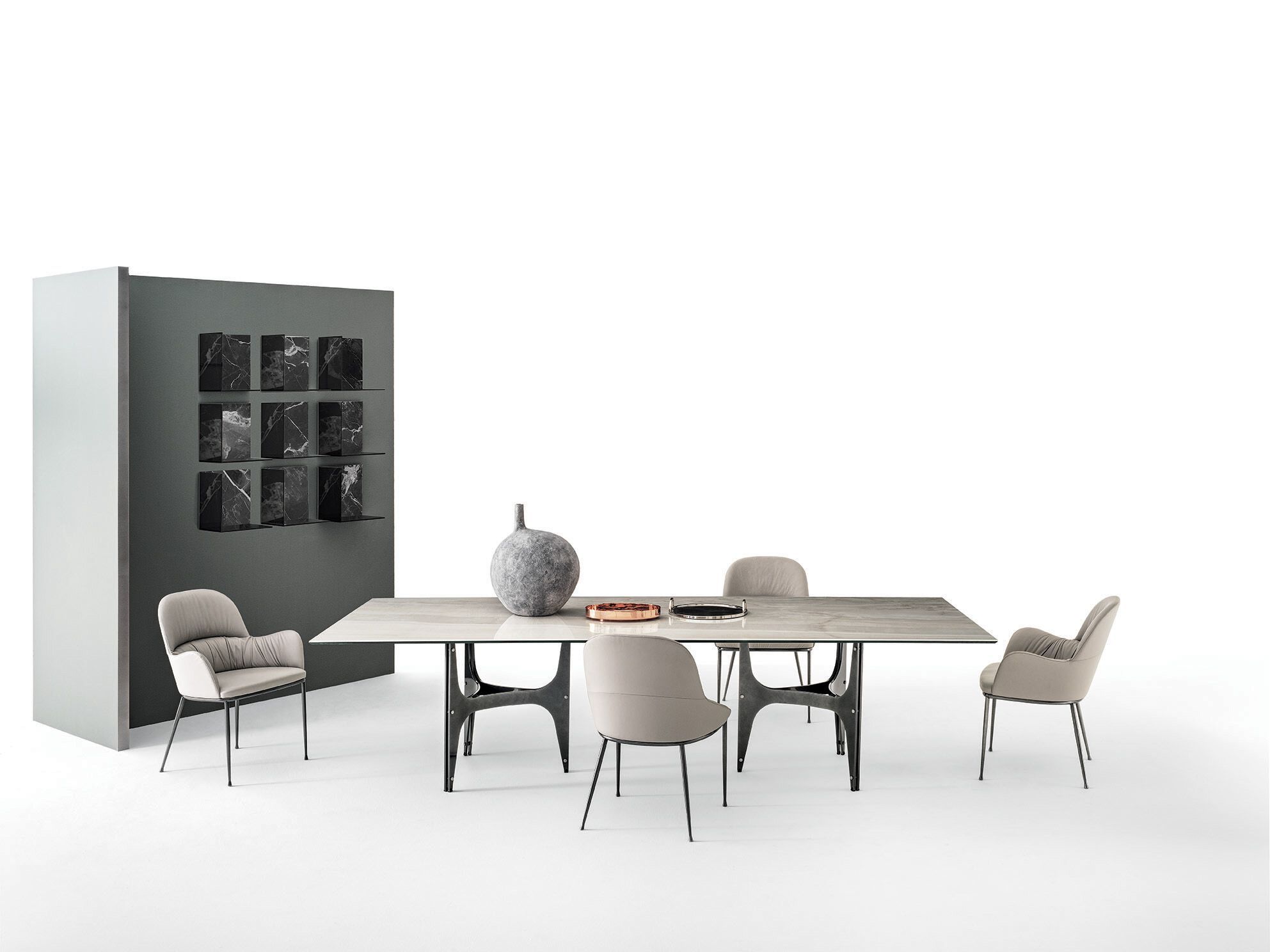 Прямоугольный обеденный стол из нержавеющей стали и SuperMarmo Bontempi Casa UNIVERSE ARCH-00010027