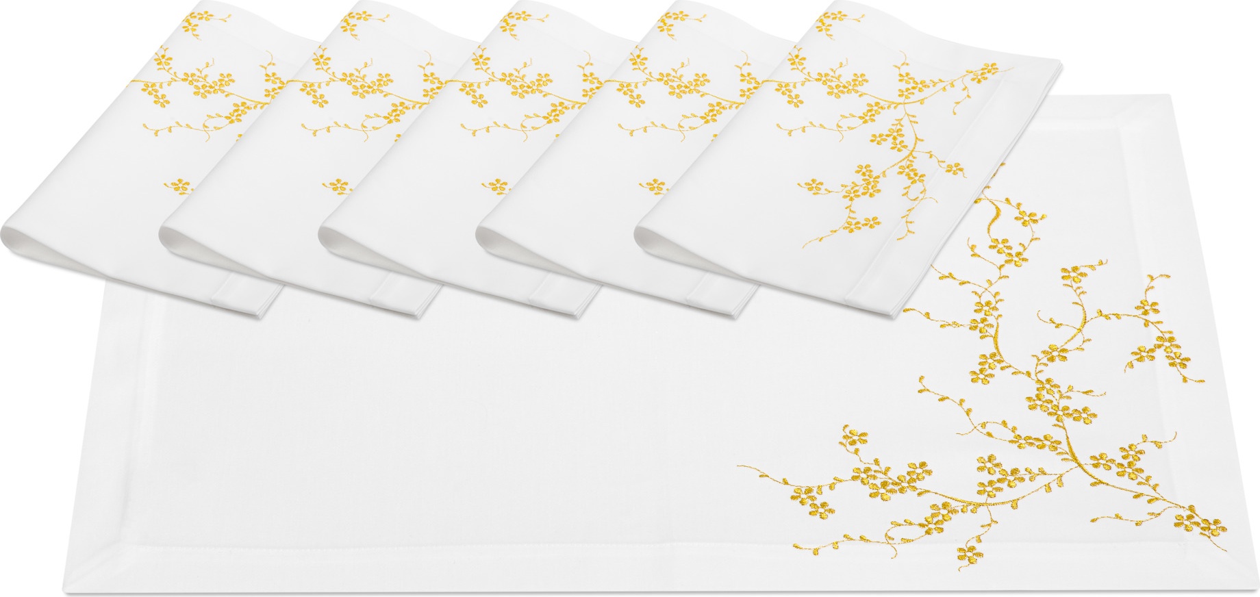 10645785 Weissfee Набор салфеток Weissfee "Блум" 50х35см, 6шт, (белый с золотист.вышив.) Хлопок 