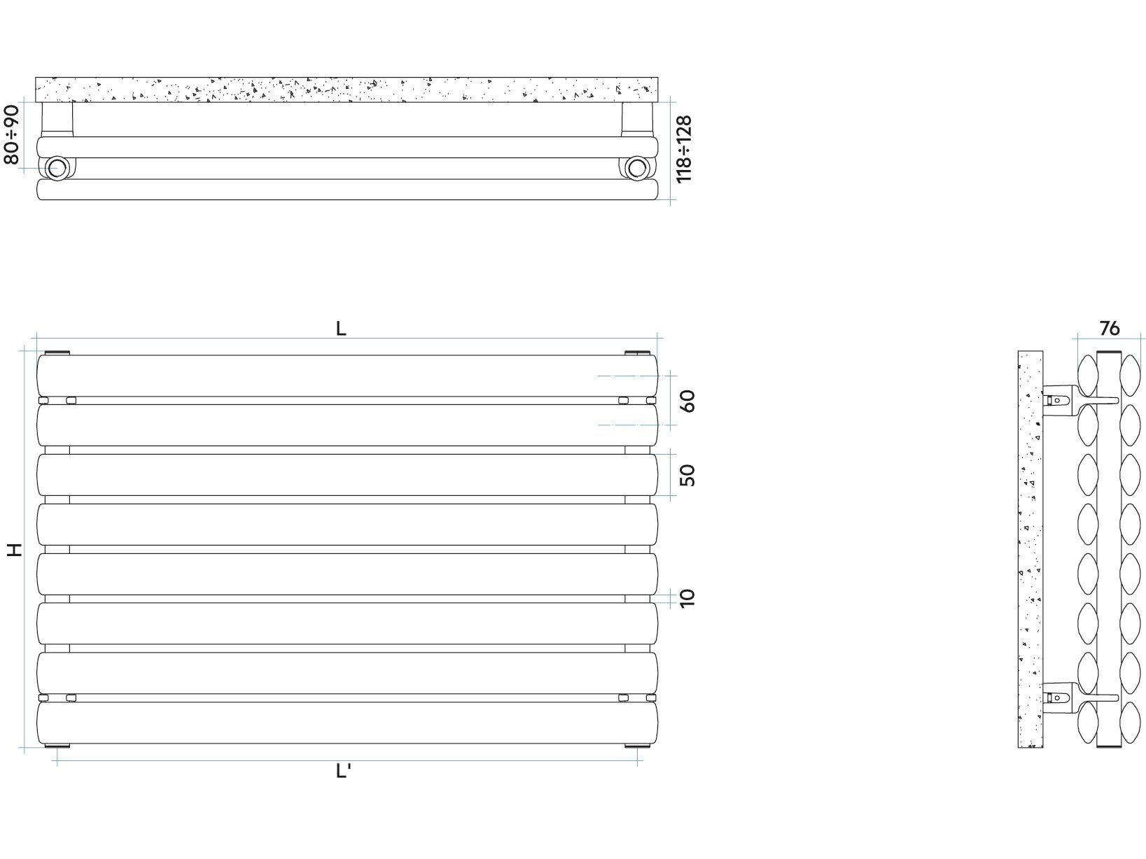 Горизонтальный стальной мебельный радиатор с двойным рангом эллиптических трубчатых элементов Irsap Ellipsis ARCH-00021347 - Вид №3