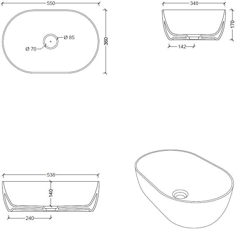 32130101,32190101,32110101 Накладная раковина на столешницу  овальная Alice Ceramica UNICA - Вид №16
