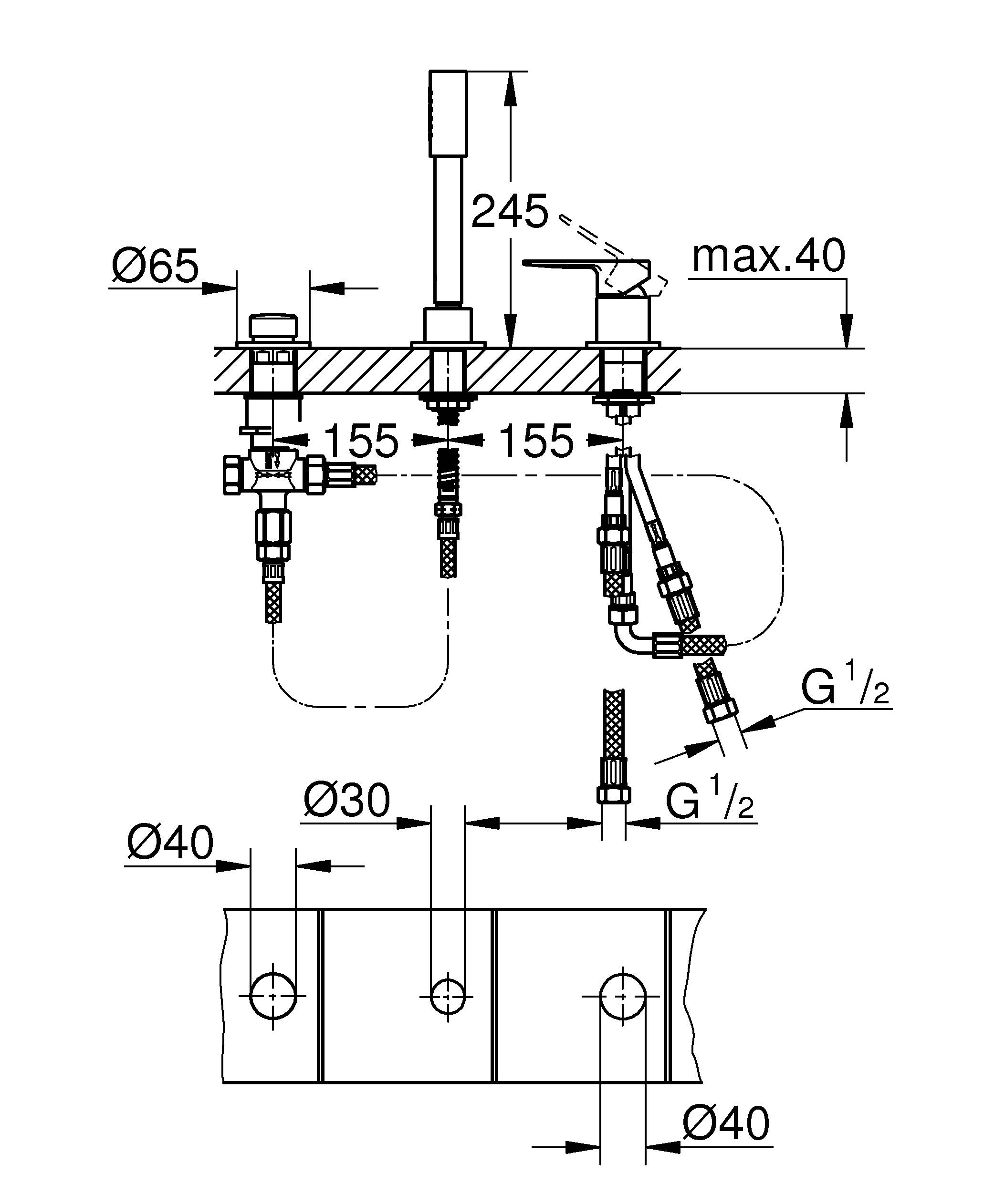 Смеситель для ванны GROHE Lineare New на 3 отверстия, хром (19965001) - Вид №1