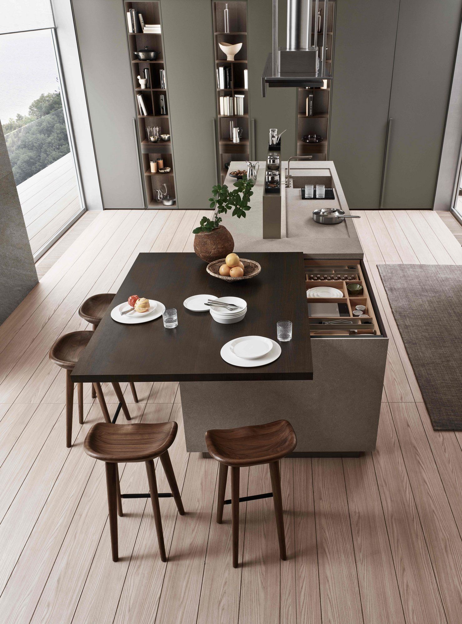 Кухня без ручек на заказ с полуостровом ERNESTOMEDA знак ARCH-00134842 - Вид №3