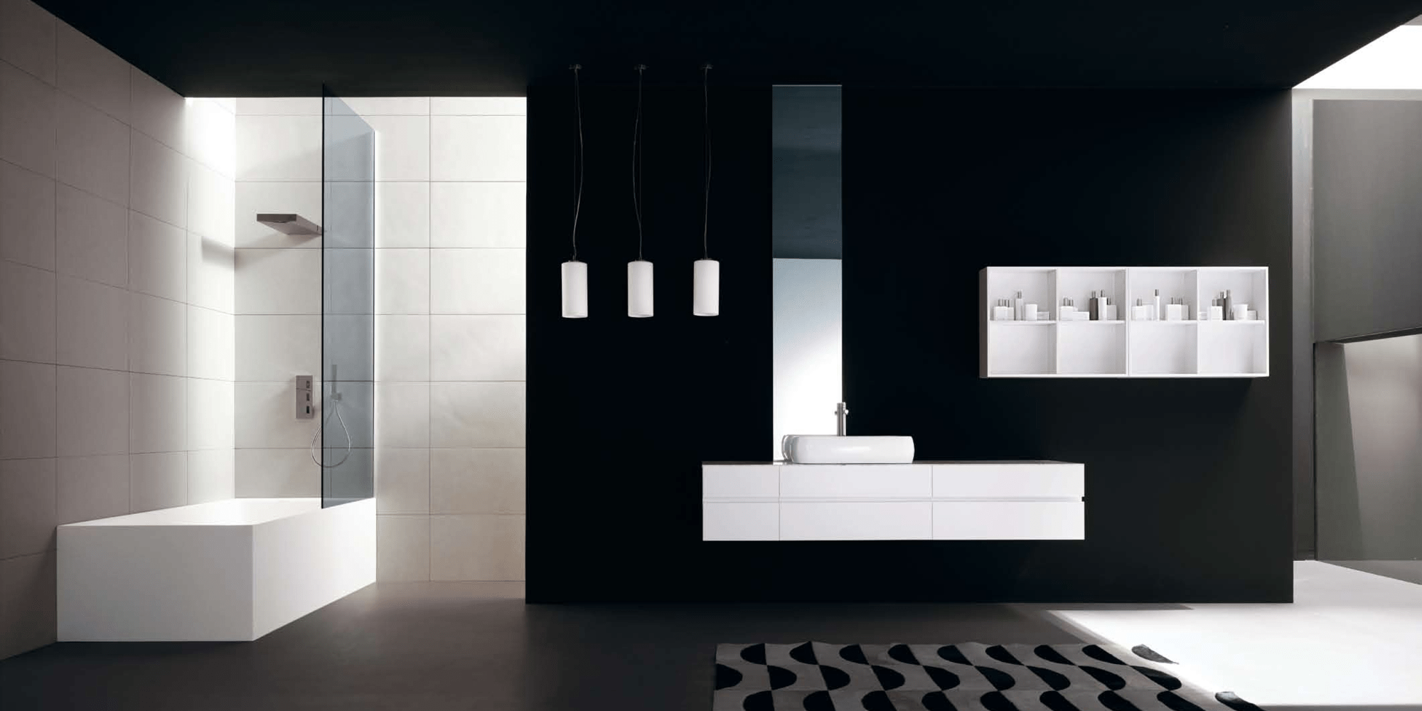 Комбинация ванной комнаты KU 56 в отделке Ring 60 Ceramic / A10 Carrara / L41 Bianco MILLDUE KUBIK KUBIK56 - Вид №1