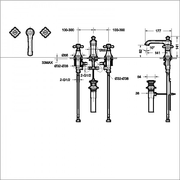 Смеситель для умывальника на три отверстия Zollern Cross Handle F251199CP bravat  - Вид №1