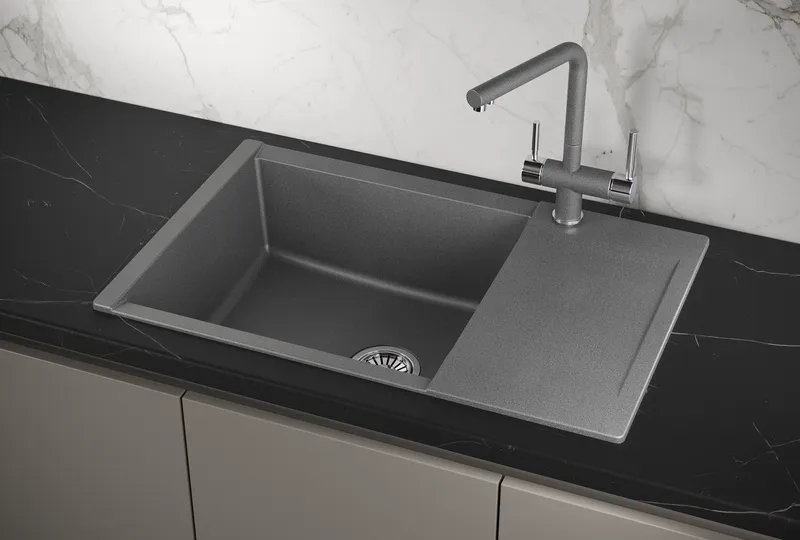 ES-7807, ГРАФИТ, кухонная мойка, кварц, ESTETICA GRANULA 7807-ST261 - Вид №1