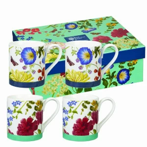 Кружки фарфоровые 4 шт 250 мл белые "Цветение" CHURCHILL ЦВЕТЫ 00-3951924 Белый;красный;синий