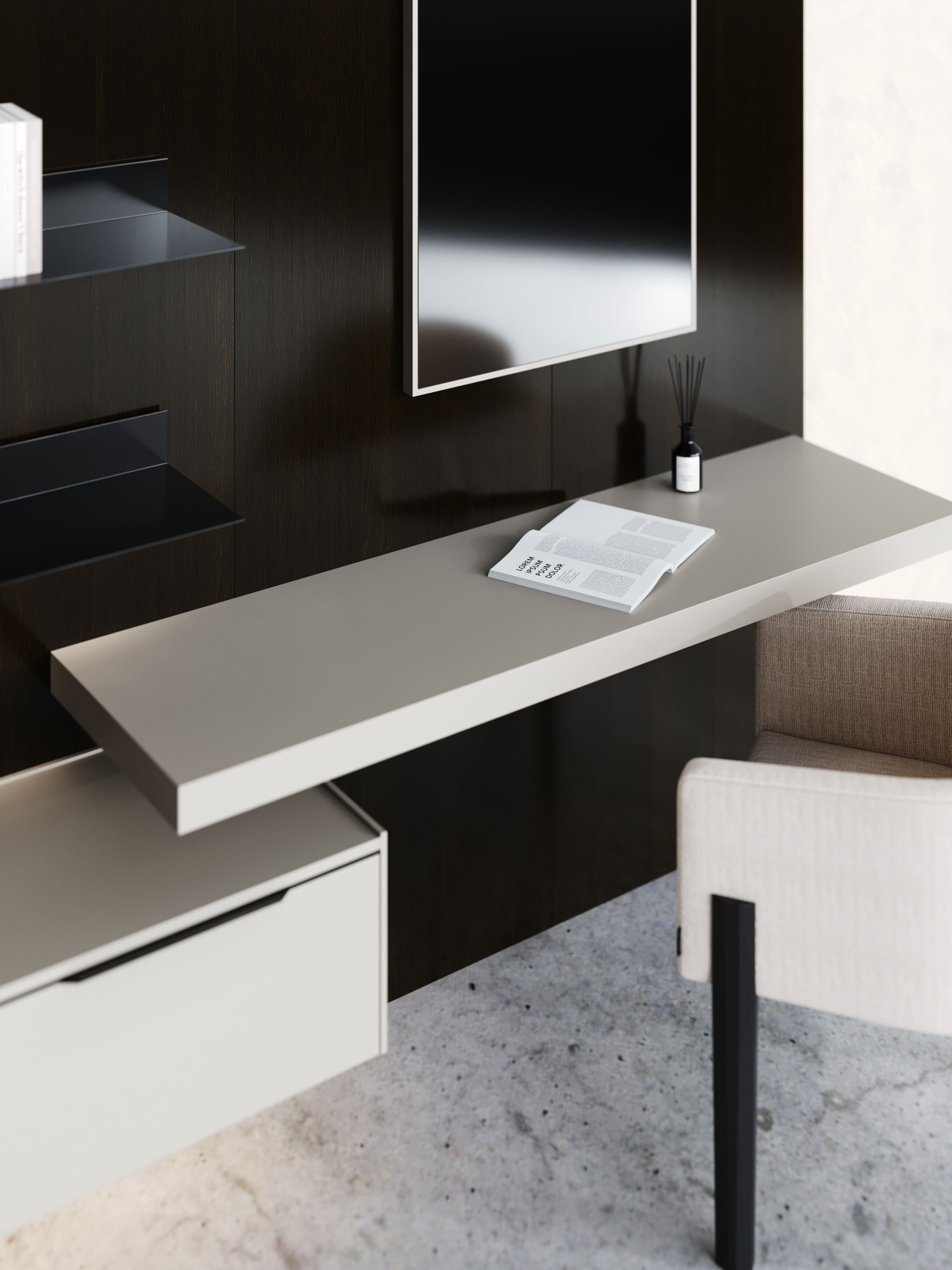 Оборудованный настенный деревянный шпон с письменным столом Stylish Club Landform ARCH-00009283 - Вид №4