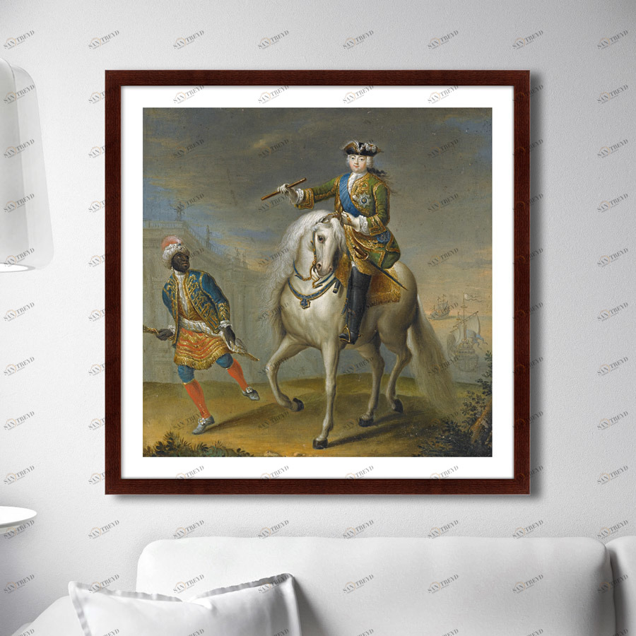 Картина в раме 78,5х78,5 см Empress Elizaveta Petrovna on horseback, 1745г. КАРТИНЫ В КВАРТИРУ  264289 Коричневый;серый;разноцветный 