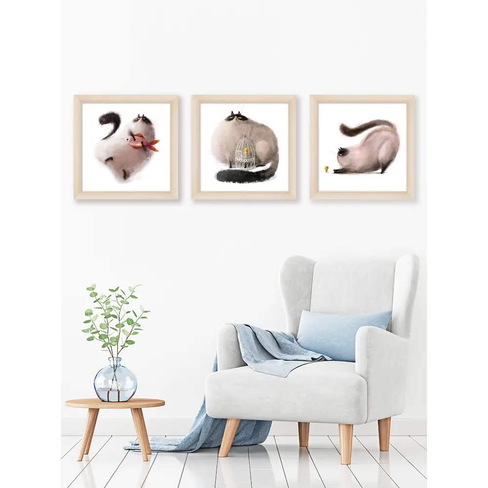 Модульная картина Смешные коты 40x40 см 3 шт POSTERMARKET STLM-2135381 - Вид №4