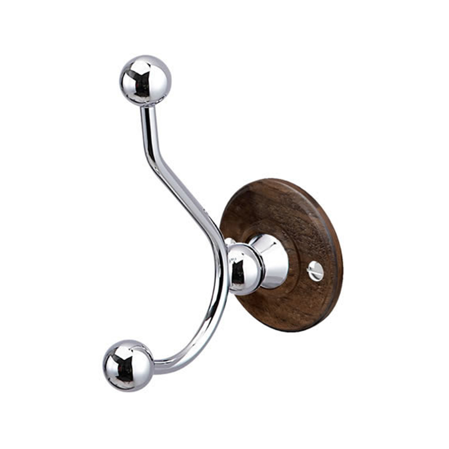 Burlington Двойной крючок для халатов Хром с задней панелью из орехового дерева A4 CHR WAL 