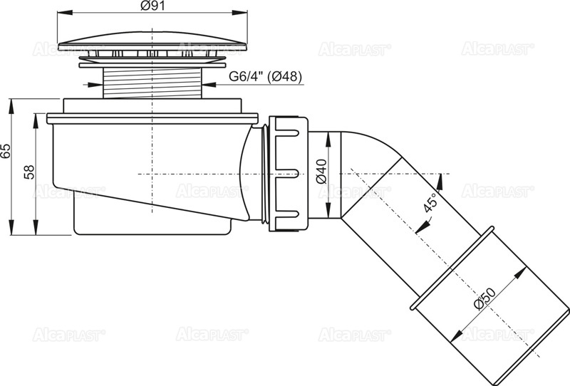 Сниженный сифон для душевого поддона, хром ALCAPLAST A471CR60 - Вид №1