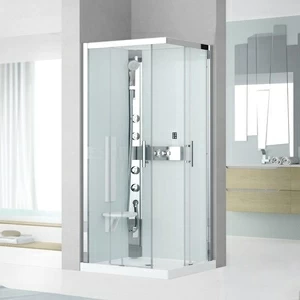 Душевая кабина термостатическая 90x90 GLAX 3 A90 HYDROMASSAGE Novellini GLAX 3 с низким душевым поддоном и серебристым профилем