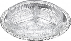 10647039 Queen Anne Менажница 3 секции на подносе Queen Anne 24см, сталь, стекло, посеребрение Сталь нержавеющая с посеребрением, стекло