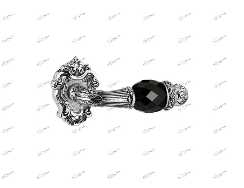 0R7441.N00.01 Набор дверных ручек на розах с черными кристаллами swarovski Золото 24К Mestre 