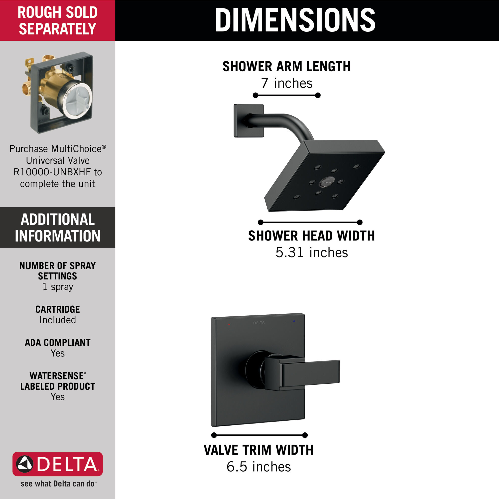 T14267-BL Накладка для душа Monitor® 14 серии H2Okinetic® Delta Faucet Ara Матовый черный - Вид №2