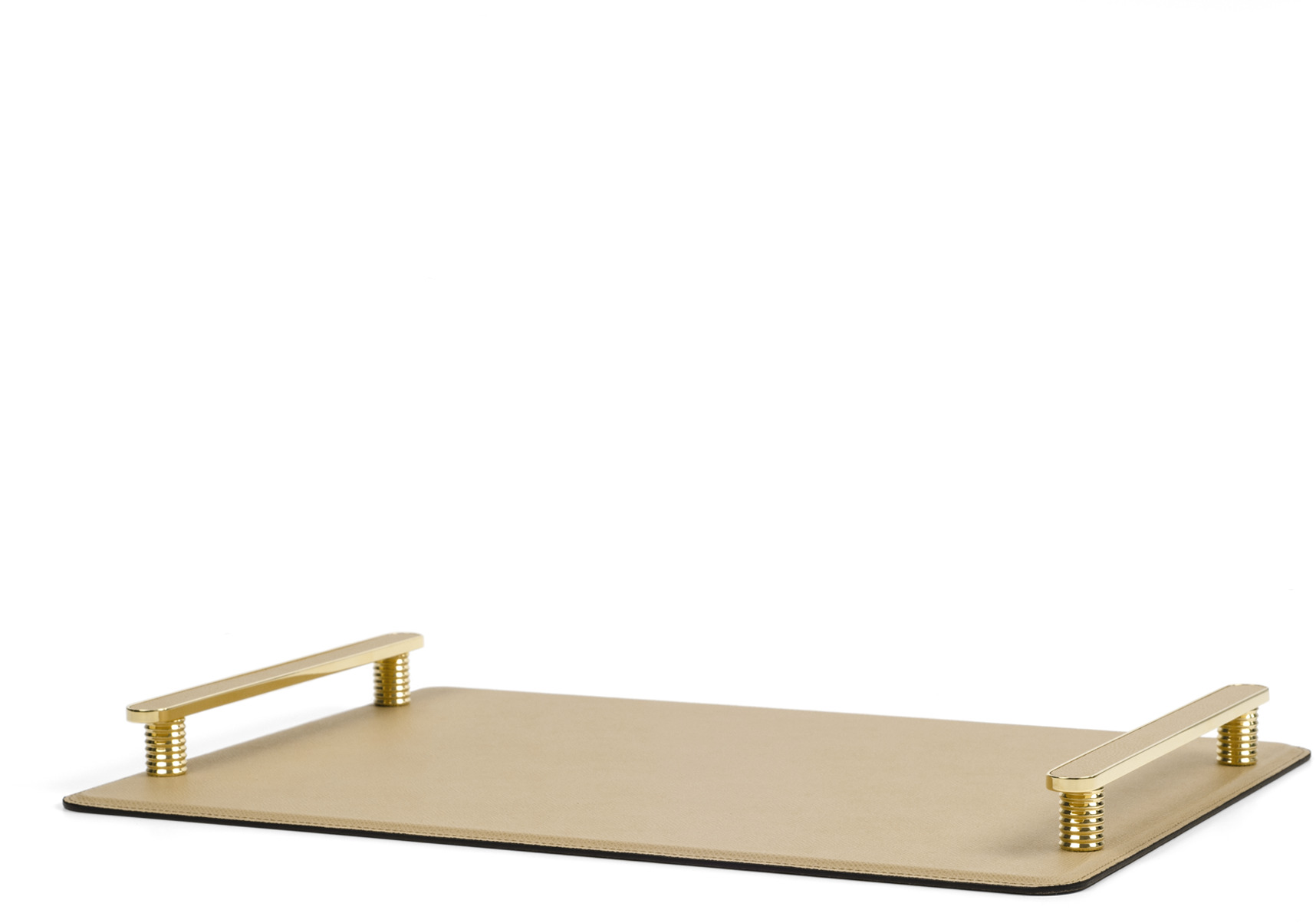 Поднос Венария - 43,5X32 см/металл-отделка_золото/зернистая кожа_светло-серый