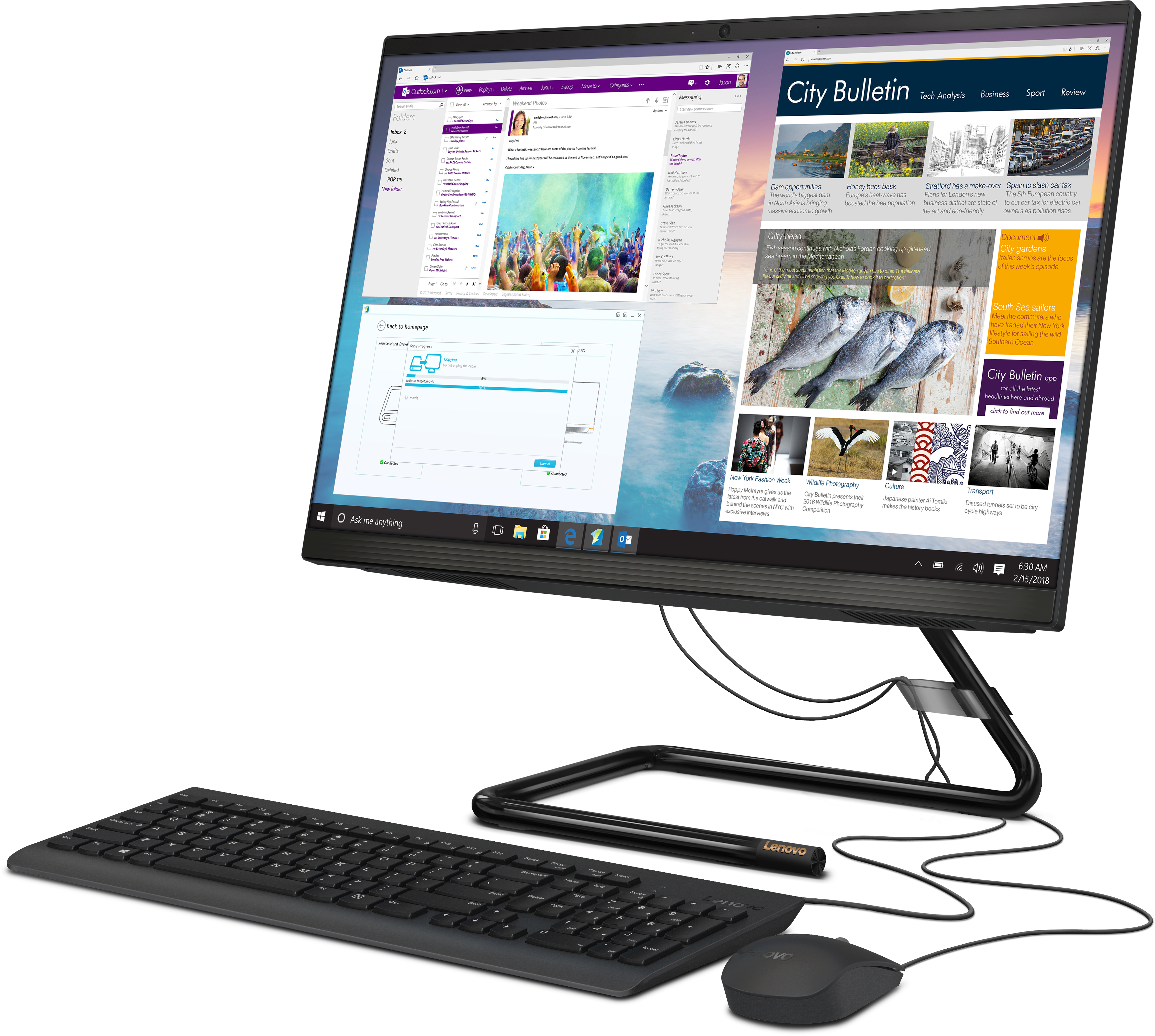 F0EX000GRK ideacentre aio 3 22ada05 21.5"(1920x1080)/amd athlon silver 3050u(2.3ghz)/4096mb/128ssdgb/dvdrw/int:amd radeon/bt/wifi/war 1y/5.28kg/black/dos + клавиатура, мышь usb Lenovo Santreyd  - Вид №1