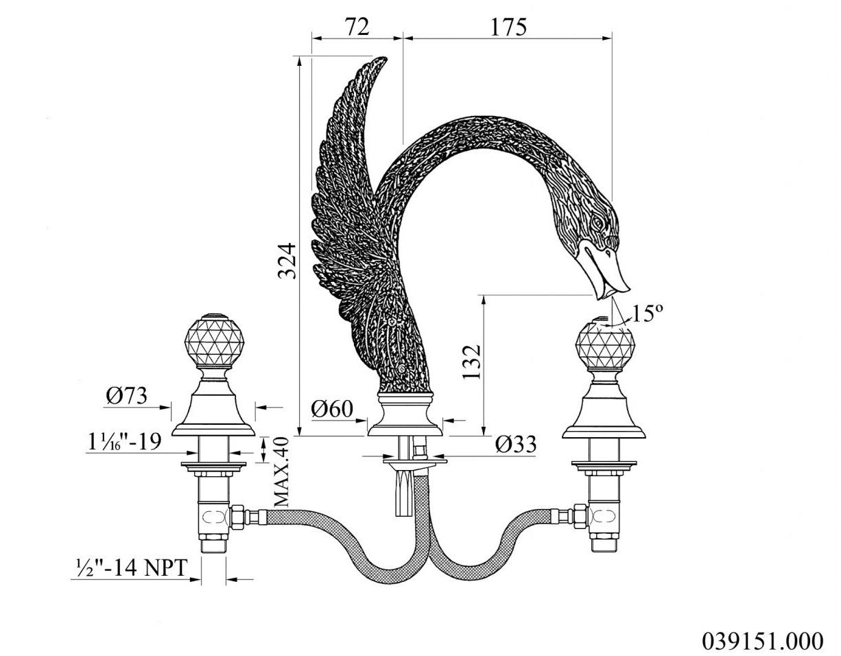 Bronces Mestre Смеситель для умывальника на 3 отверстия с кристаллами swarovski® Antartica swan sun-id-1443872 - Вид №2