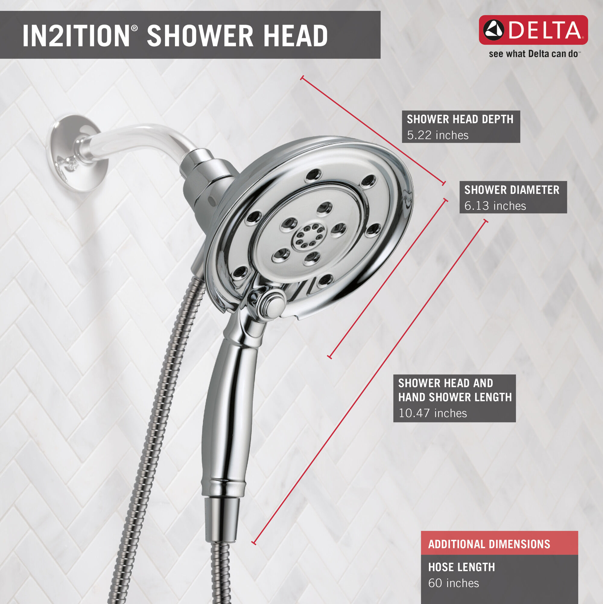58471-PK H2Okinetic® In2ition® Душ два в одном с 4 настройками Delta Faucet Universal Showering Хром  - Вид №10
