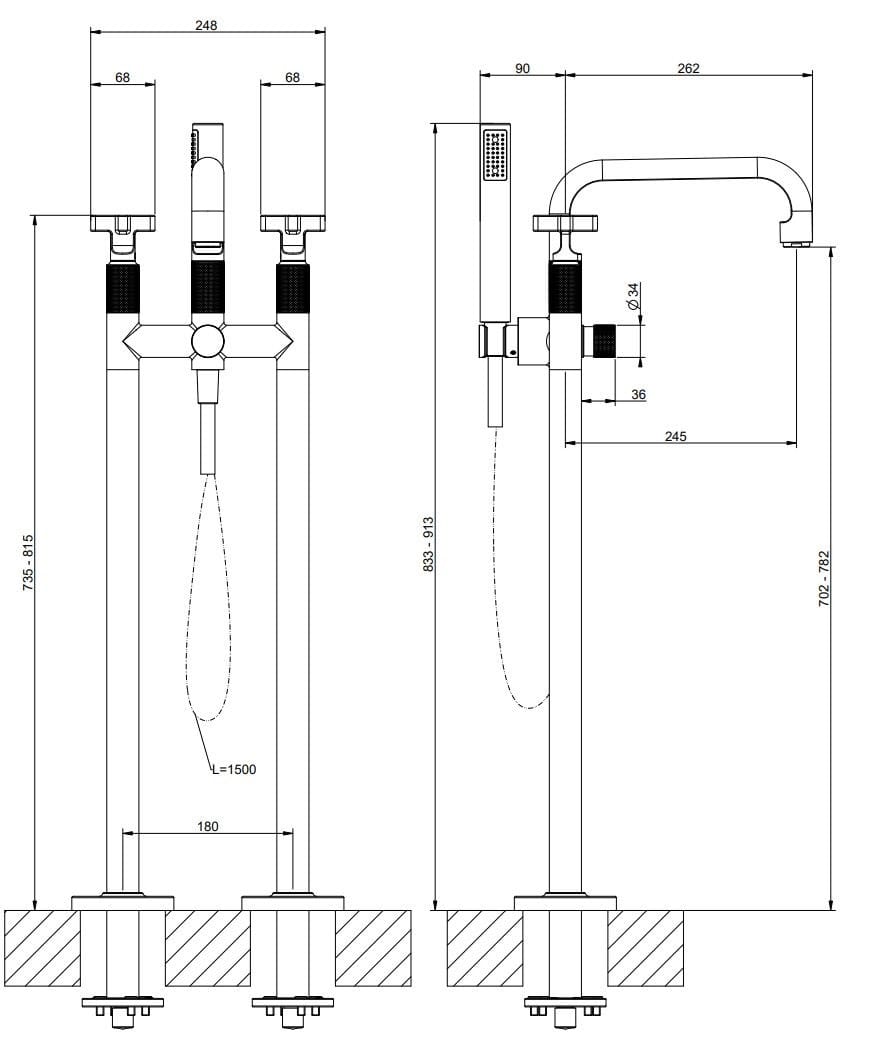 Смеситель для ванны из хромированной латуни с переключателем Gessi гравировка ARCH-00139458 - Вид №1